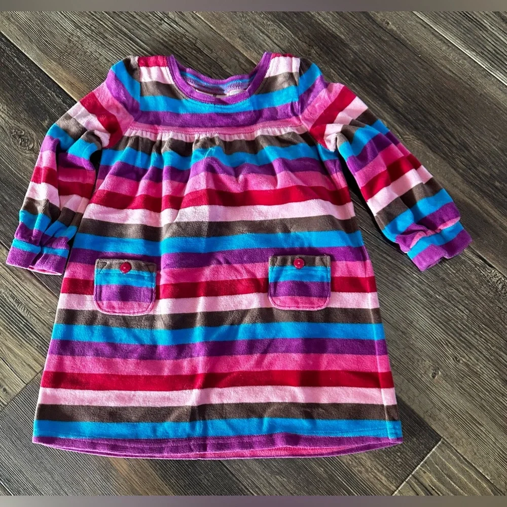 OshKosh Vintage velour rainbow striped long sleeve dress toddler girls 2T